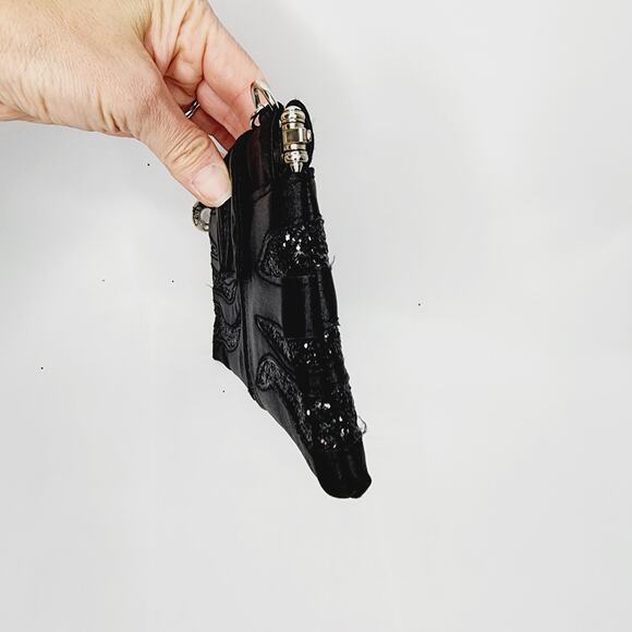 Steve Madden Small Black Satin & Glitter Clutch Purse - Picture 3 of 13